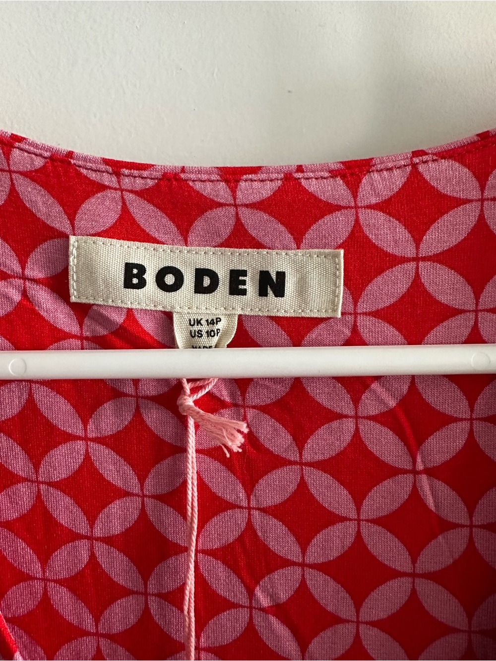 Boden Red-Pink Geometric V-Neck Midi Dress - Picture 5 of 6